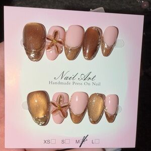 Handmade Pink & Gold Floral Press-On Nails